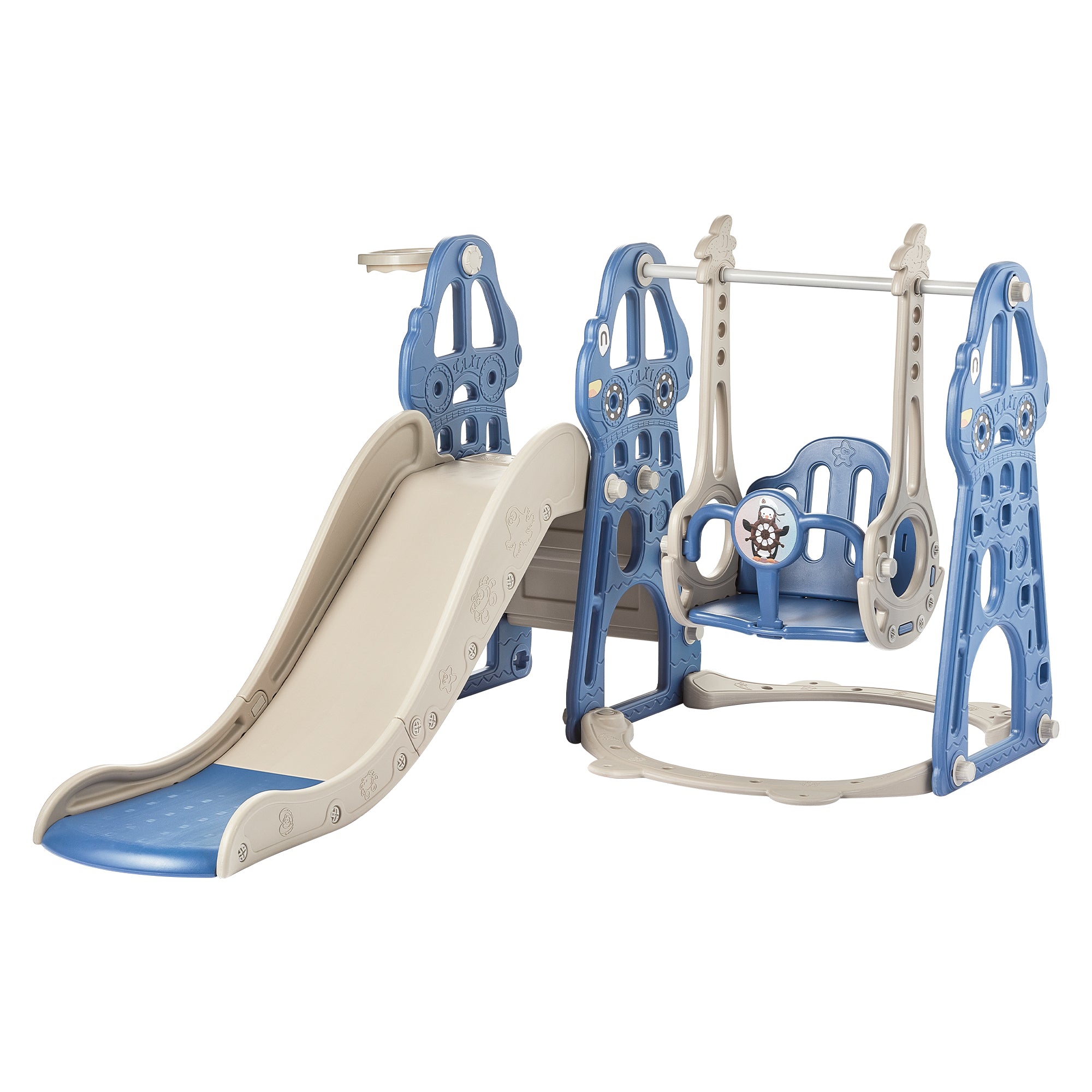 IMP Kids Dinosaur Theme Slide and Basketball Hoop Blue
