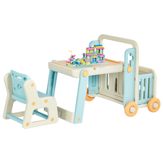 DUKE BABY Kids Play Table with Storage and Stool - Blue Yellow