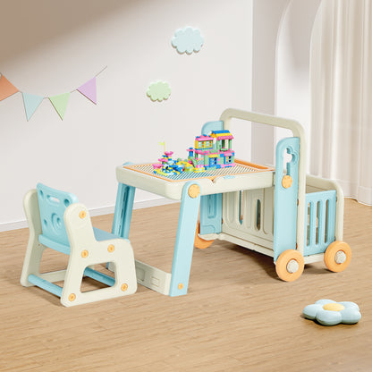 DUKE BABY Kids Play Table with Storage and Stool - Blue Yellow