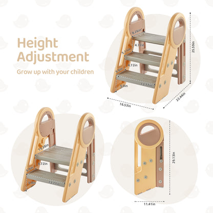 DUKE BABY Kids 3-Step Learning Stool Foldable Standing Tower for Toddlers - Brown