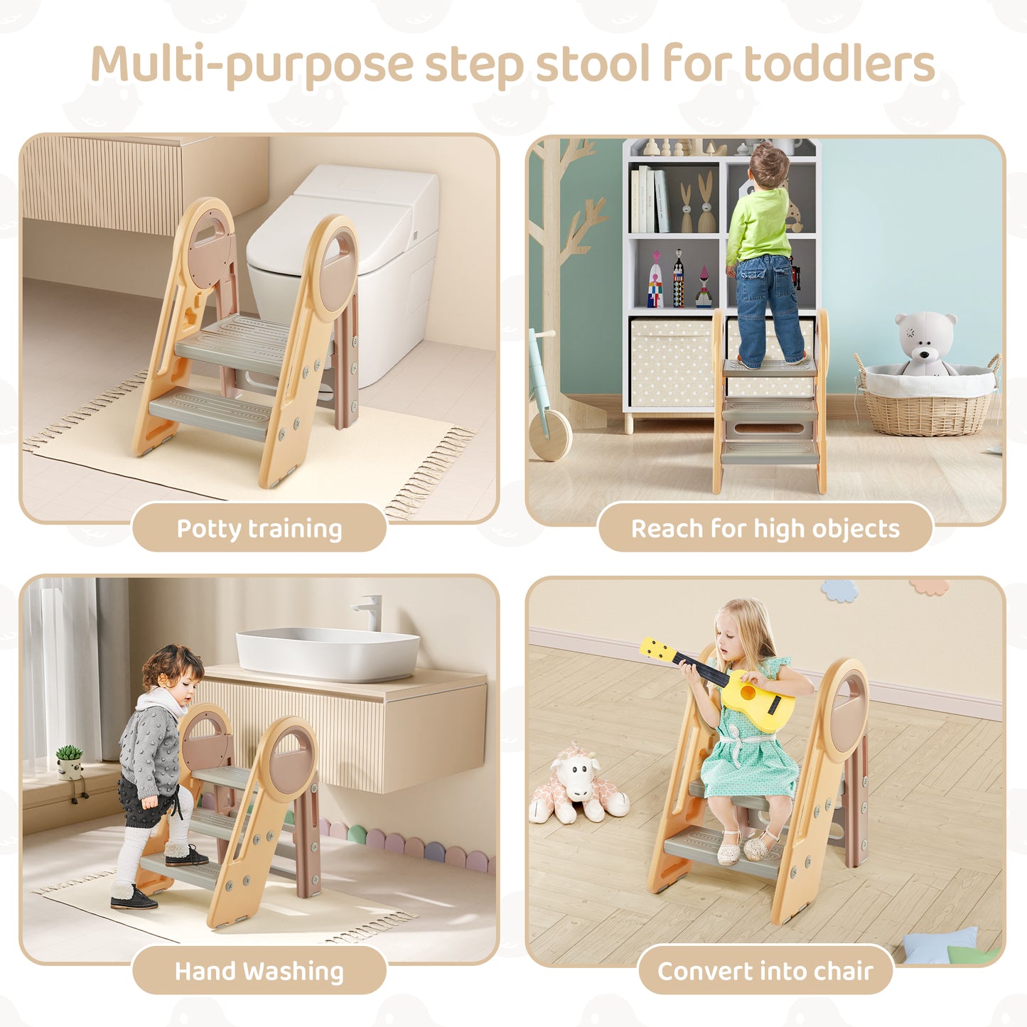 DUKE BABY Kids 3-Step Learning Stool Foldable Standing Tower for Toddlers - Brown