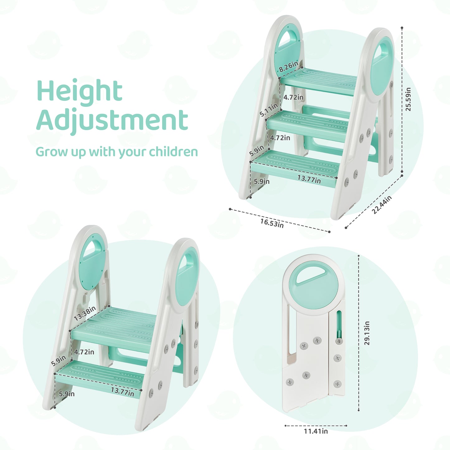 DUKE BABY Kids 3-Step Learning Stool Foldable Standing Tower for Toddlers - Blue