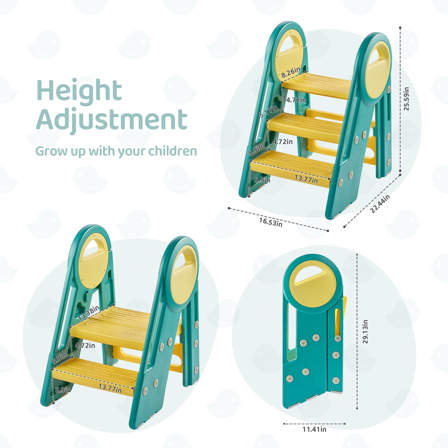 DUKE BABY Kids 3-Step Learning Stool Foldable Standing Tower for Toddlers - Green