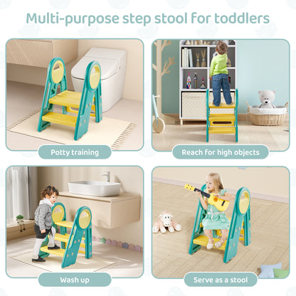 DUKE BABY Kids 3-Step Learning Stool Foldable Standing Tower for Toddlers - Green