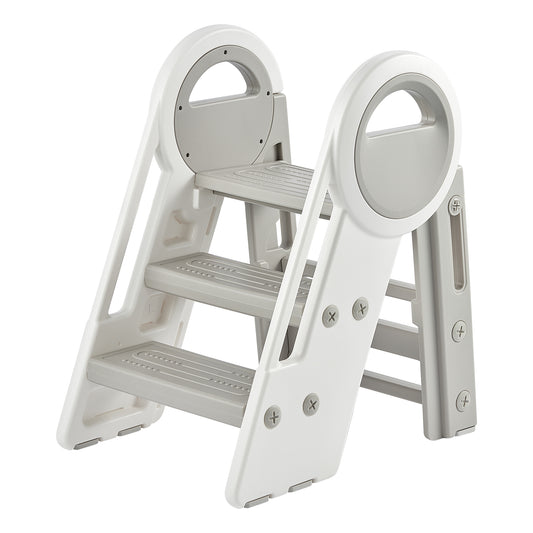 DUKE BABY Kids 3-Step Learning Stool Foldable Standing Tower for Toddlers - White