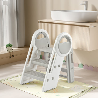 DUKE BABY Kids 3-Step Learning Stool Foldable Standing Tower for Toddlers - White