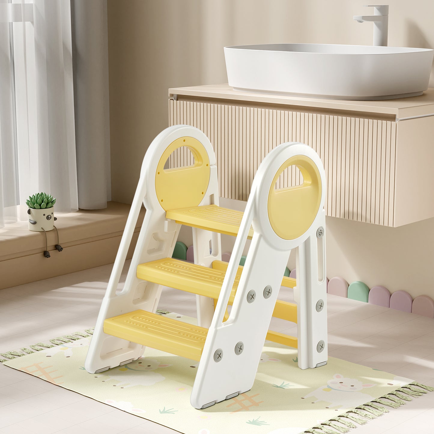 DUKE BABY Kids 3-Step Learning Stool Foldable Standing Tower for Toddlers - Yellow