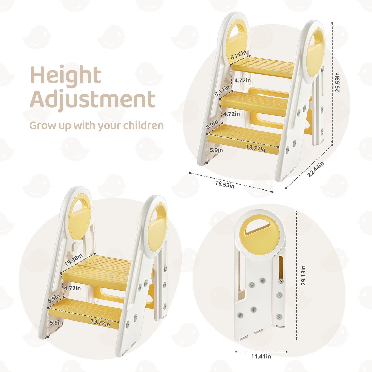 DUKE BABY Kids 3-Step Learning Stool Foldable Standing Tower for Toddlers - Yellow