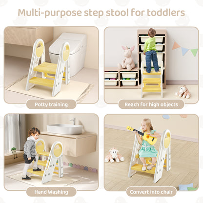 DUKE BABY Kids 3-Step Learning Stool Foldable Standing Tower for Toddlers - Yellow