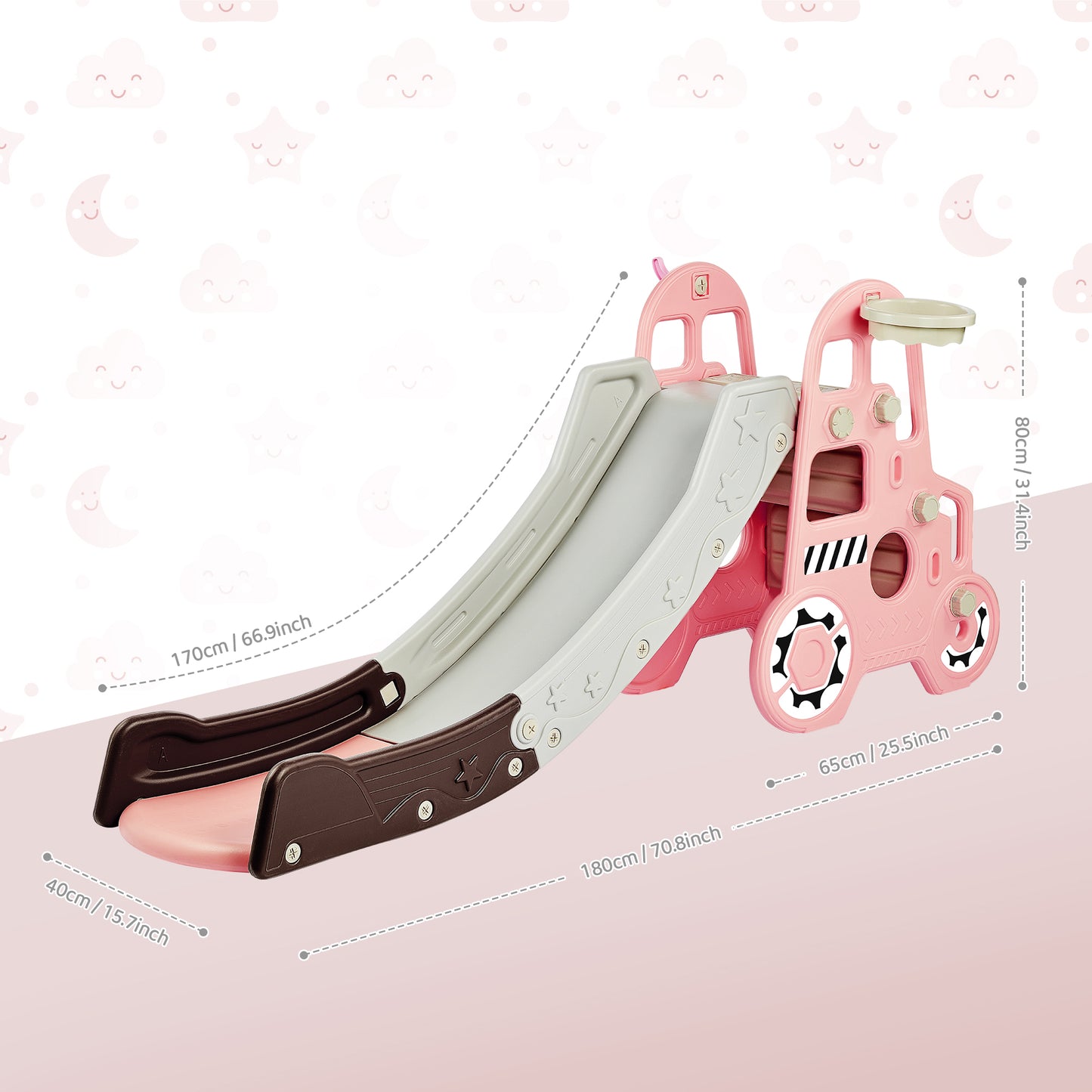 DUKE BABY Kids Slide 3 in 1 Toddler Slide Climber Pink Car