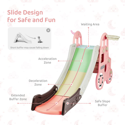 DUKE BABY Kids Slide 3 in 1 Toddler Slide Climber Pink Car