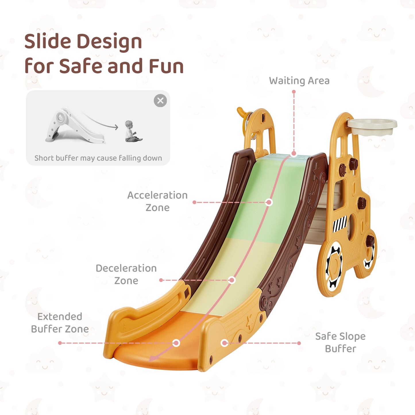 DUKE BABY Kids Slide 3 in 1 Toddler Slide Climber Yellow Car