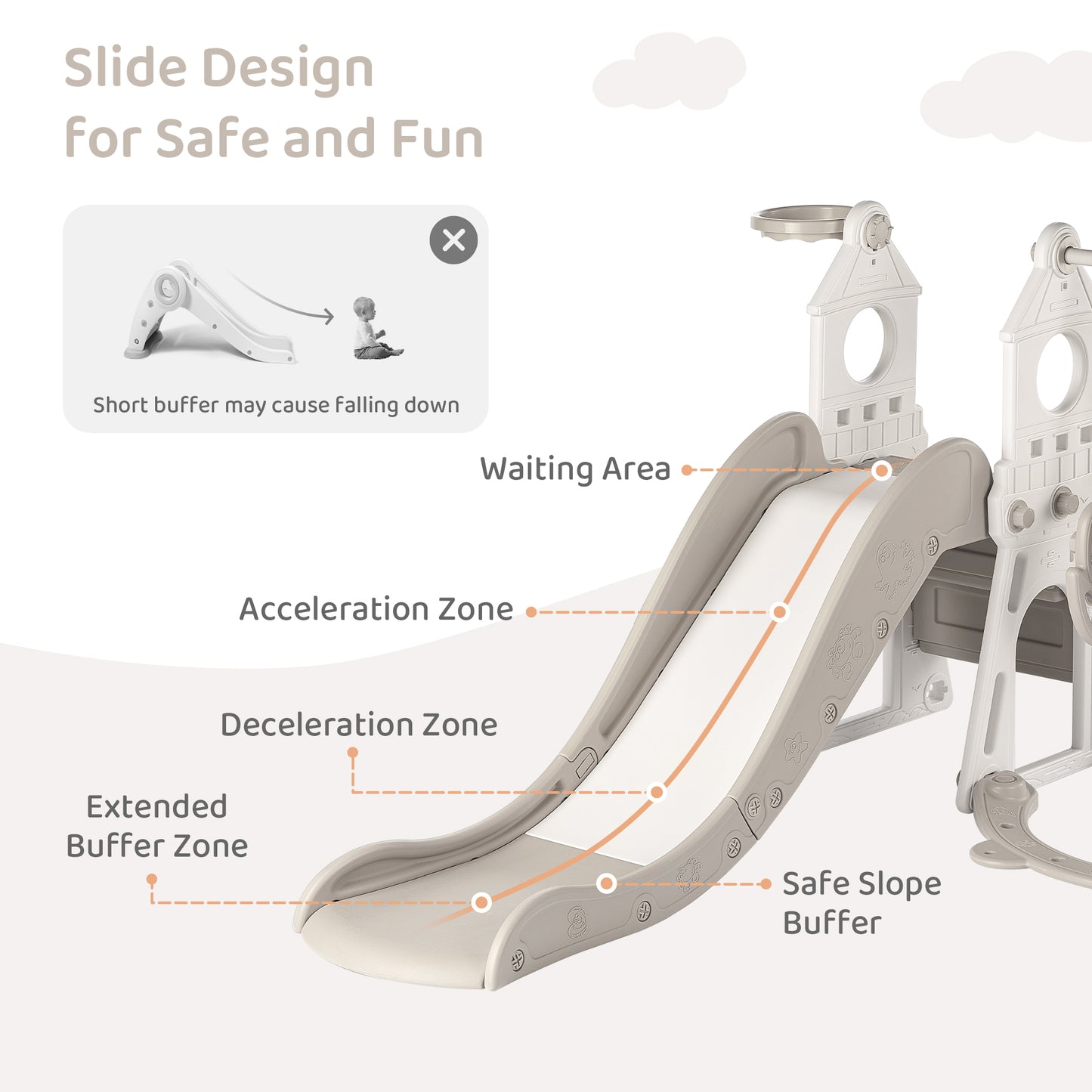 Duke Baby 4 in1 Swing and Slide Playset with Basketball Hoop - White